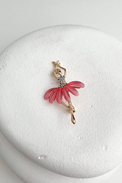 Modex Pembe Etekli Taşlı Balerin Broş (5cm)