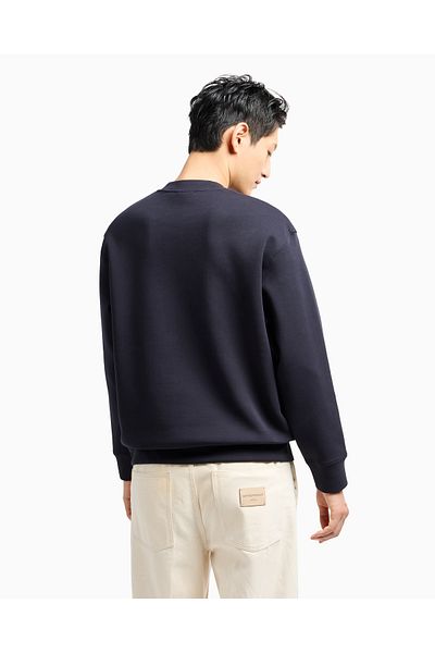 Emporio Armani Men's Round Neck Regular Fit Woven Fabric Printed Long Sleeve Navy Sweatshirt Em 001052   Af10013