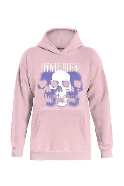 SOFTWAY Φούτερ Hysterigal Printed Unisex Oversize με κουκούλα Fleece - ΡΟΖ
