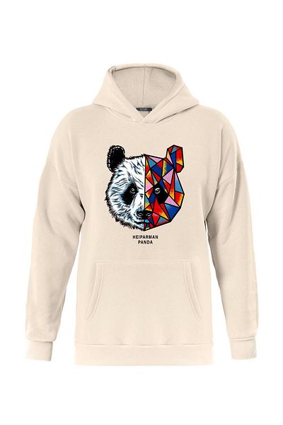 SOFTWAY Φούτερ Heiparman Panda Printed Unisex Oversize - ΜΠΕΖ με κουκούλα και μαλακό φλις