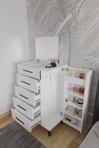 AYMOBSAN Rose Aynalı Makyaj Masası, Şifonyer, Etijer, Çok Amaçlı Takı Dolabı,...