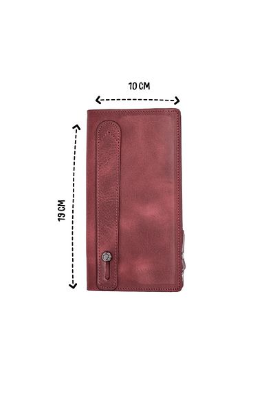 Deriza 6954 Model Tiguan Burgundy Wallet - Genuine Leather, Phone Compartment