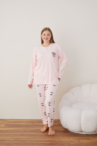 CALİA Women's Interlock Fabric Plus Size Button Sleepwear Suit