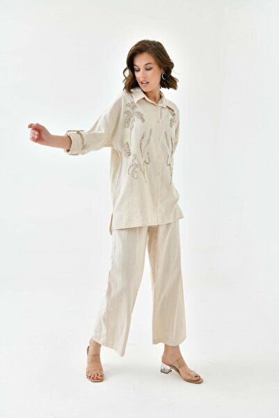 BURRASCA قميص كتان مع تطريز