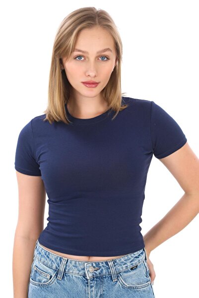 penyebizden Μπλουζάκι Crop Slim Fit Cotton Lycra-Μπλε ναυτικό