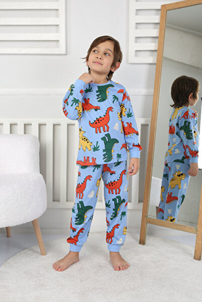 ZUZUNGA Dinozor Desenli Erkek Çocuk Pijama Takımı Yeşil 3-8 Yaş