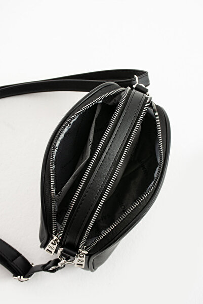 Morpelikan Women's Faux Leather Adjustable Cross Strap 3 Compartment Zipper Closure Black Shoulder Bag