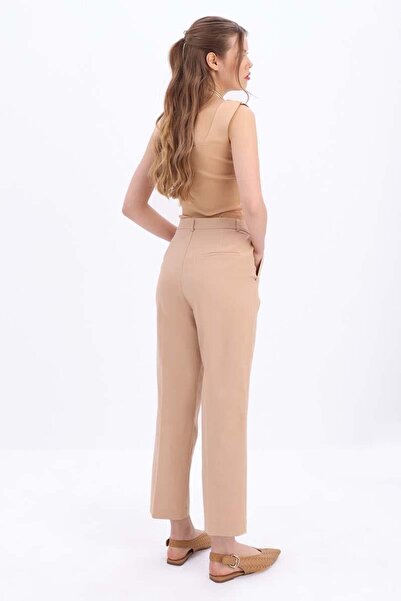 ALLDAY Biscuit-Cotton Large Size Fabric Trousers