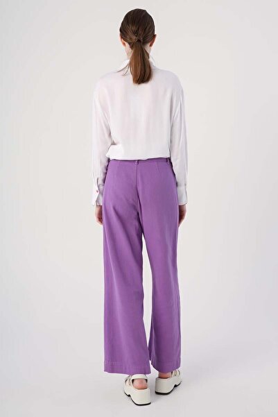 ALLDAY Purple-100% Cotton High Waist Wide Leg Trousers