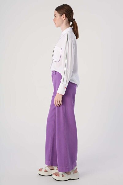 ALLDAY Purple-100% Cotton High Waist Wide Leg Trousers