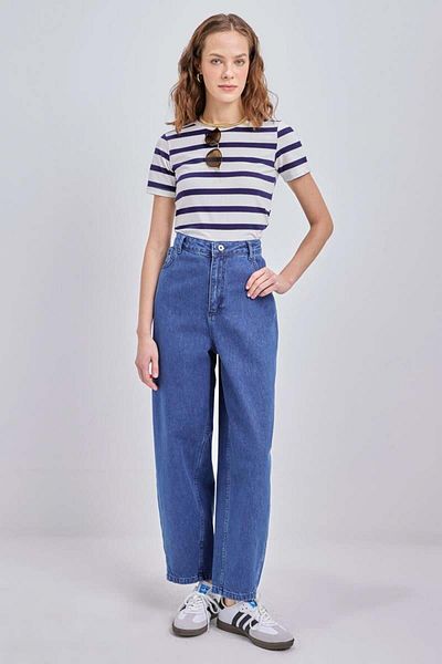 ALLDAY Pantaloni slouchy din denim albastru-100% bumbac