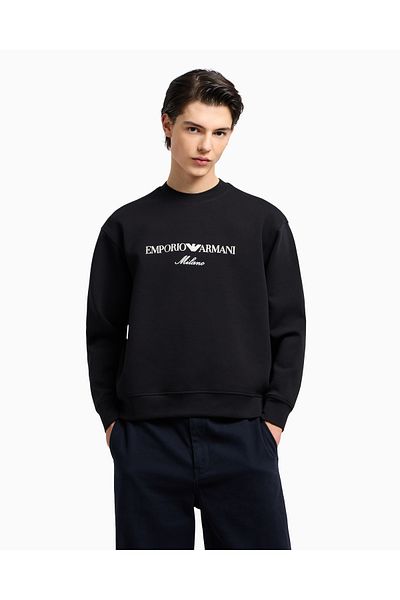 Emporio Armani Men's Black Printed Sweatshirt - Round Neck, Regular Fit, Long Sleeve Em 001052   Af10013-M