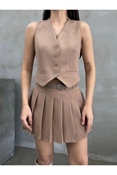 asfamoda Γυναικείο κοντό υφαντό κλασικό γιλέκο με κουμπιά από βιζόν