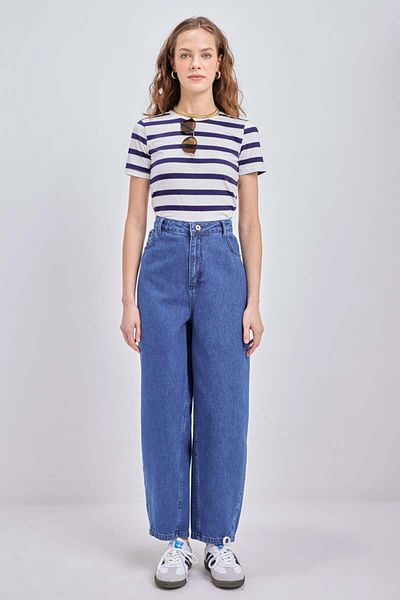 ALLDAY Pantaloni slouchy din denim albastru-100% bumbac