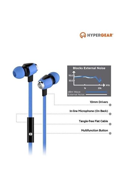 HyperGear DBM WAVE MAVİ EARPHONES 3.5MM MİKROFONLU KULAKİÇİ TELEFON KULAKLIĞI