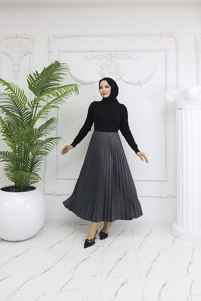 HANIMCA GİYİM Leather Slippers Skirt Standard Size
