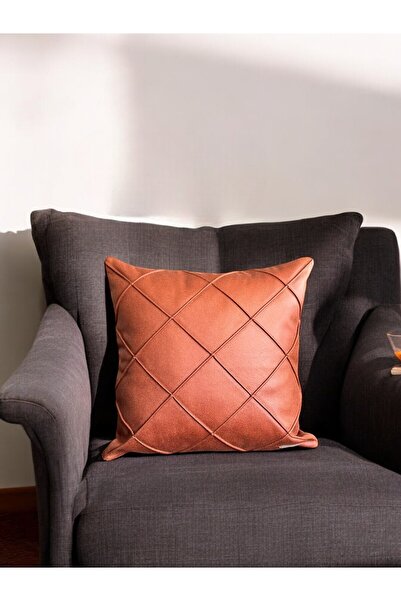 Rivendos Efes Antik Modern Çizgi Desenli Suni Nubuk Kare Dekoratif Kırlent Kı...