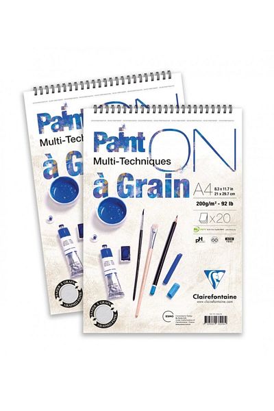 Clairefontaine Paint`on Multi-Purpose Drawing Block A4 with Top Spiral 200 gr. 20 Sheets