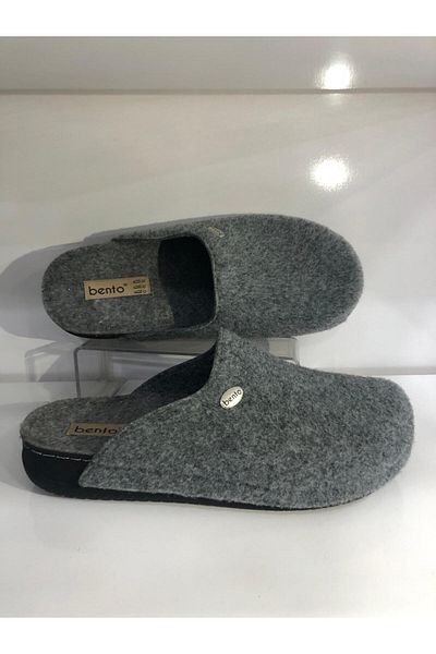 BENTO Men's Gray Felt House Slippers Ce900