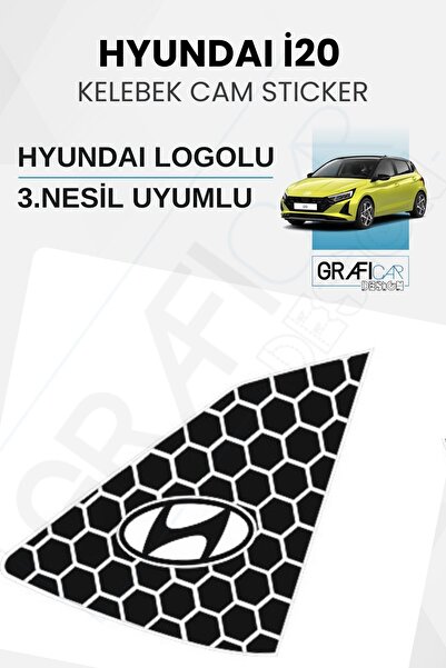 GRAFİCAR Hyundai İ20 Uyumlu Kelebek Cam Sticker Set - HYUNDAI LOGOLU