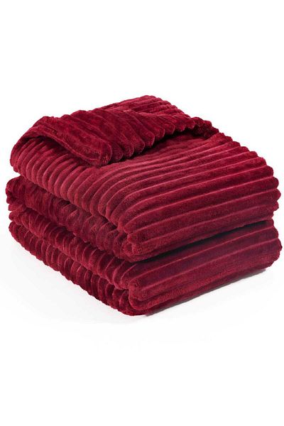 CPU ELEKTRONİK Wellsoft Single Striped Tv Blanket 130X180 cm Claret Red