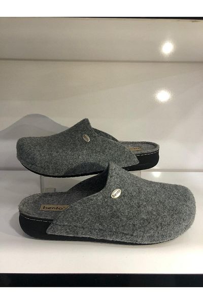 BENTO Men's Gray Felt House Slippers Ce900