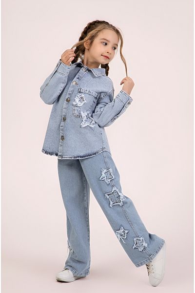 DMB BOYS & GIRLS Çaren Kids- Pantaloni din denim pentru fete, cu talie elastică, cu detaliu stea