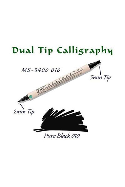 Zig Calligraphy Double Ended Calligraphy Pen 2 mm + 5 mm 010 Pure Black