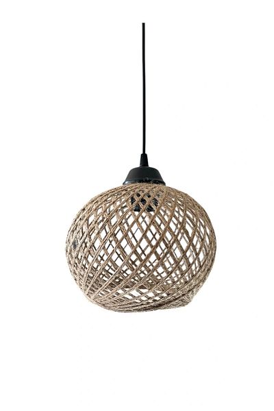 CONANA Pendant Lamp Rope Ball Chandelier 20cm Head - Bulb Not Included - Jute Ball (70cm Black Cable)