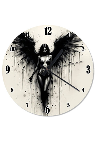 karizmart ساعة حائط مطبوعة للنساء بأجنحة سوداء