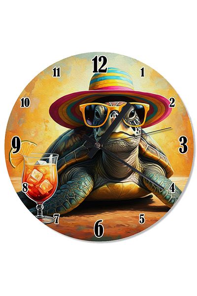 karizmart Cocktail Turtle Shaped Wall Clock with Hat