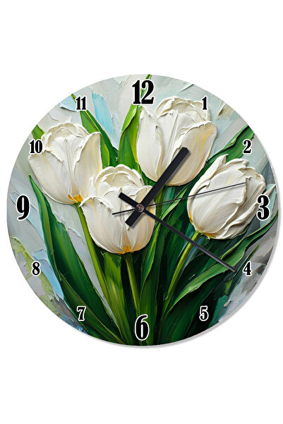 karizmart ساعة حائط مطبوعة باقة التوليب البيضاء