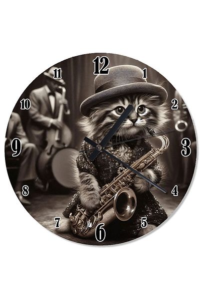 ekart Elegant Cat Playing Saxophone Printed Wall Clock