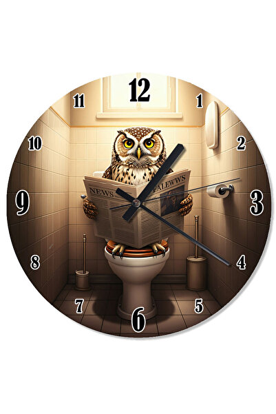 ekart البومة قراءة الصحف في ساعة الحائط المرتبة على المرحاض