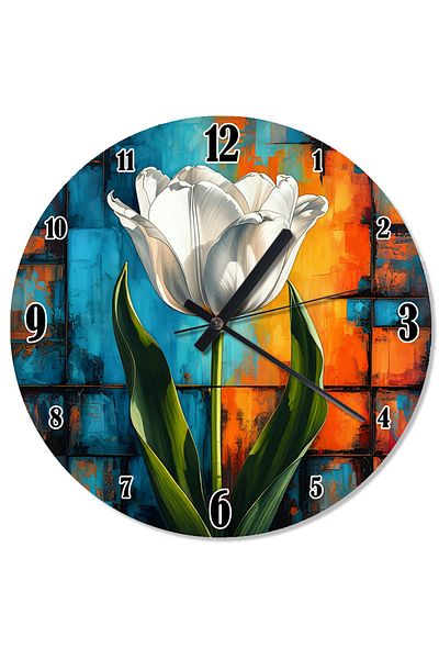 karizmart White Tulip Flower Design Wall Clock