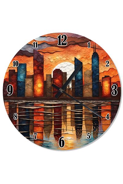 ekart Sunset Cityscape Wall Clock with Flowing Water