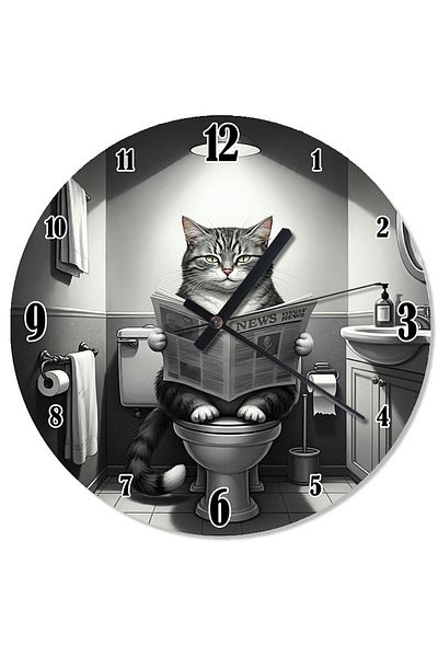 karizmart Cat Reading Newspaper in the Toilet Silent Wall Clock