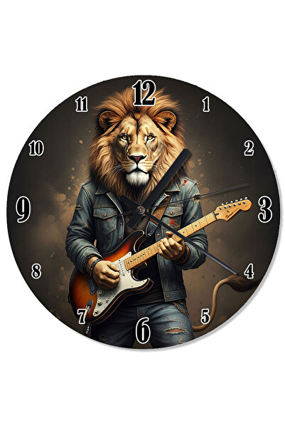 ekart ساعة حائط مطبوعة على شكل أسد يعزف الجيتار