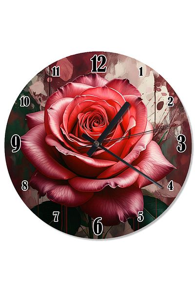 karizmart Red Rose Flower Patterned Wall Clock
