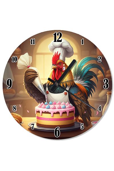 ekart Rooster Chef Making Cake Retro Wall Clock
