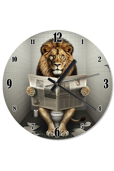 karizmart Lion Reading Newspaper in the Toilet Retro Wall Clock