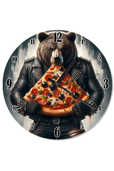 karizmart الدب الذي يأكل البيتزا ساعة حائط بتصميم خاص