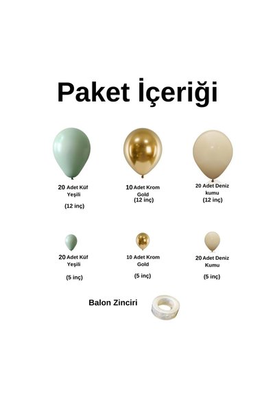 Organizasyon Pazarı Balloon Set Mildew Green-Chrome Gold-Sea Sand 100 Piece Balloon Chain Set