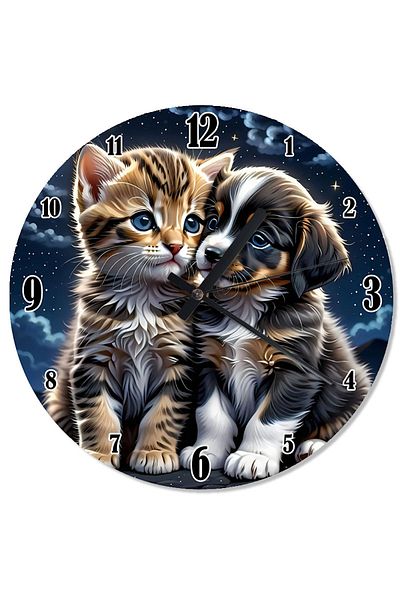 karizmart Cute Cat and Puppy Retro Wall Clock