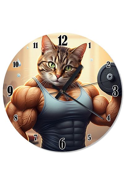 ekart Muscular Strong Cat Special Design Wall Clock