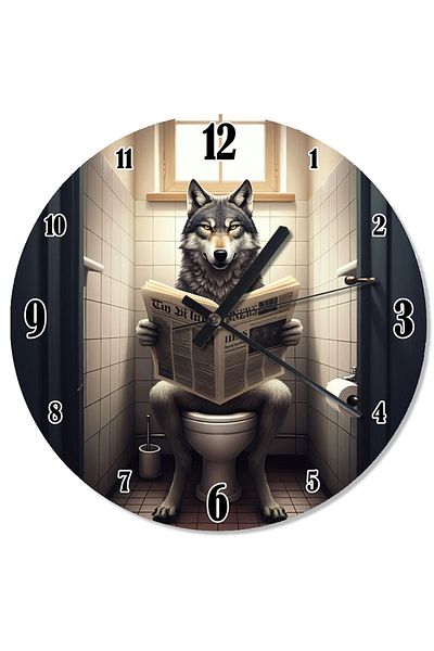 karizmart Wolf Design Wall Clock in the Toilet