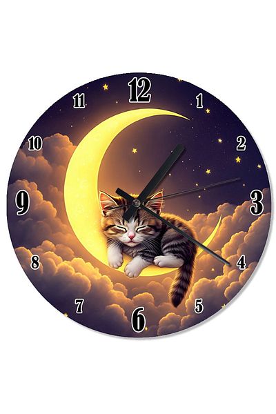 ekart Cat Sleeping in Moonlight Flowing Wall Clock