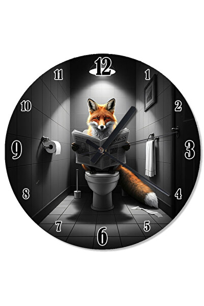 ekart ساعة حائط تناظرية على شكل ثعلب يقرأ صحيفة في المرحاض