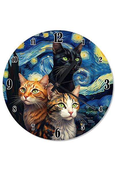 karizmart Starry Night and Cats Flowing Wall Clock