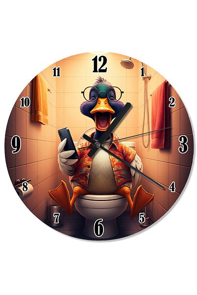 karizmart Duck Design Wall Clock with Glasses in the Toilet